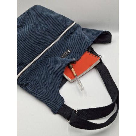 Sac en velours bleu acier