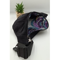 sac banane noir en velours côtelé