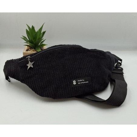 sac banane noir en velours côtelé