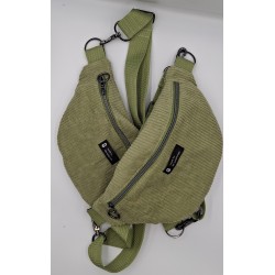 sac banane vert en velours côtelé